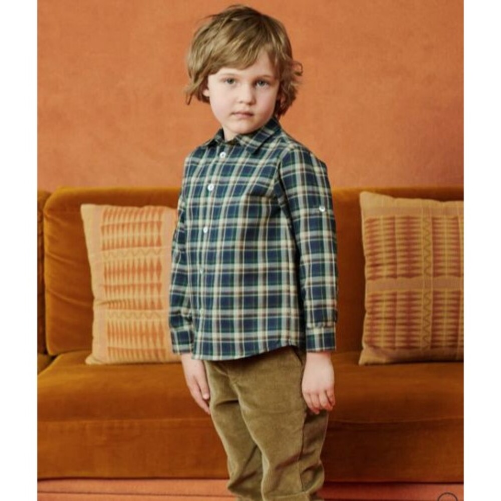 LA COQUETA Green Tartan Plaid Nico Boy’s Shirt Christmas Holiday
